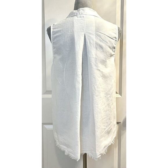Beach Lunch Lounge 100% Linen Sleeveless Button Tunic Top Fringe Womens Small - Picture 3 of 6